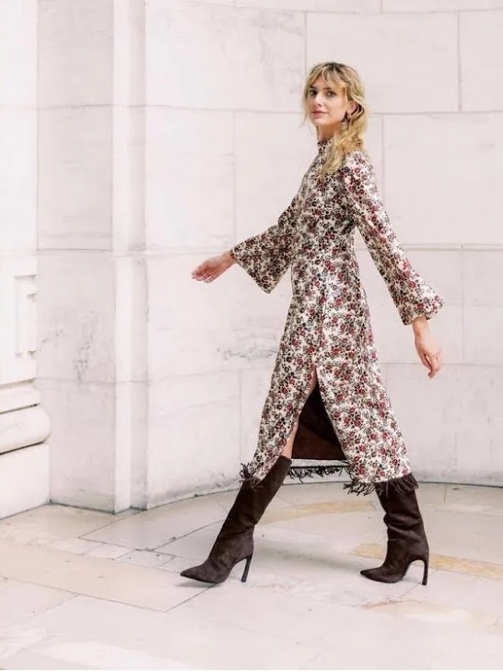 NWT Mason's Daughter Ava Floral Printed Velvet Fringe Hem Midi Dress Size S